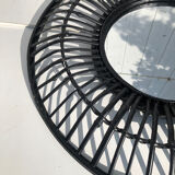 Round black rattan mirror