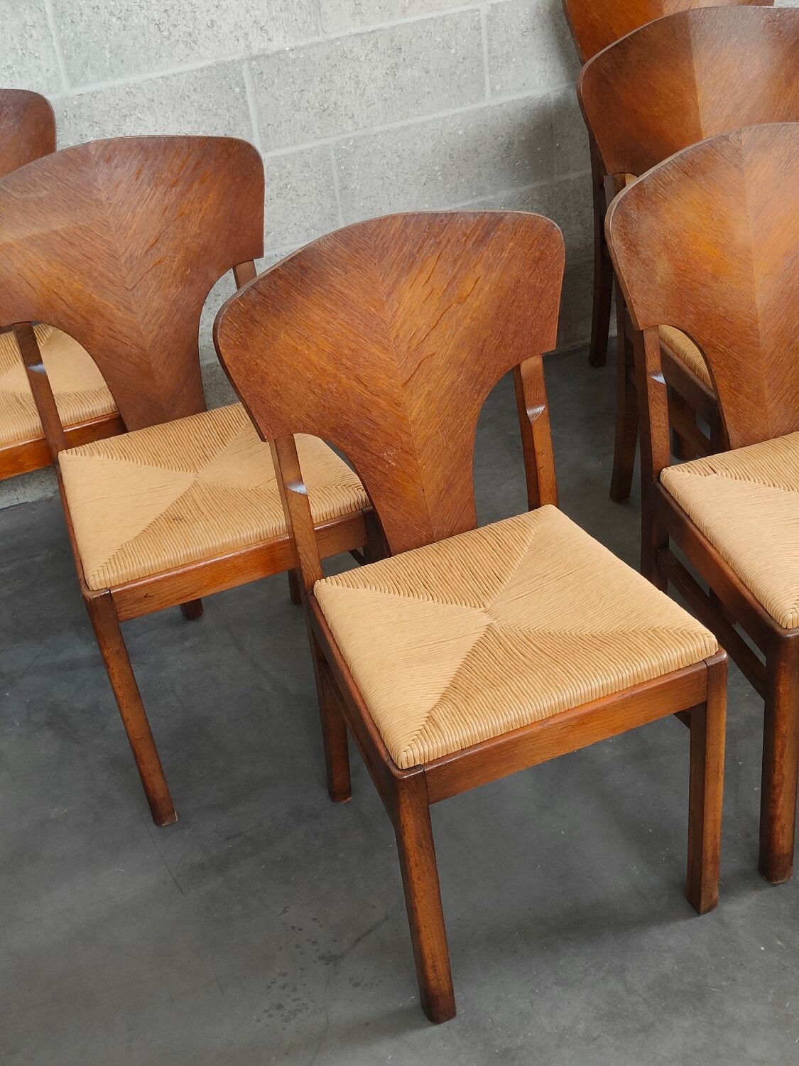 Suite of 6 Art Deco solid oak chairs