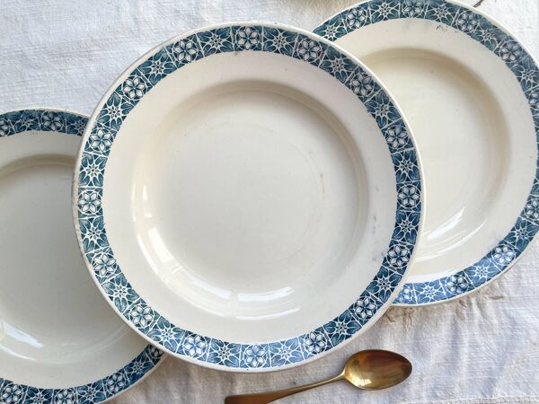6 assiettes creuses terre de fer bleu longchamp modèle « rené »