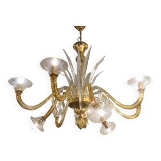 Contemporary Amber Murano Glass Chandelier