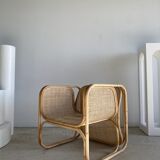 U-shaped armrest rattan armchair, grid canning