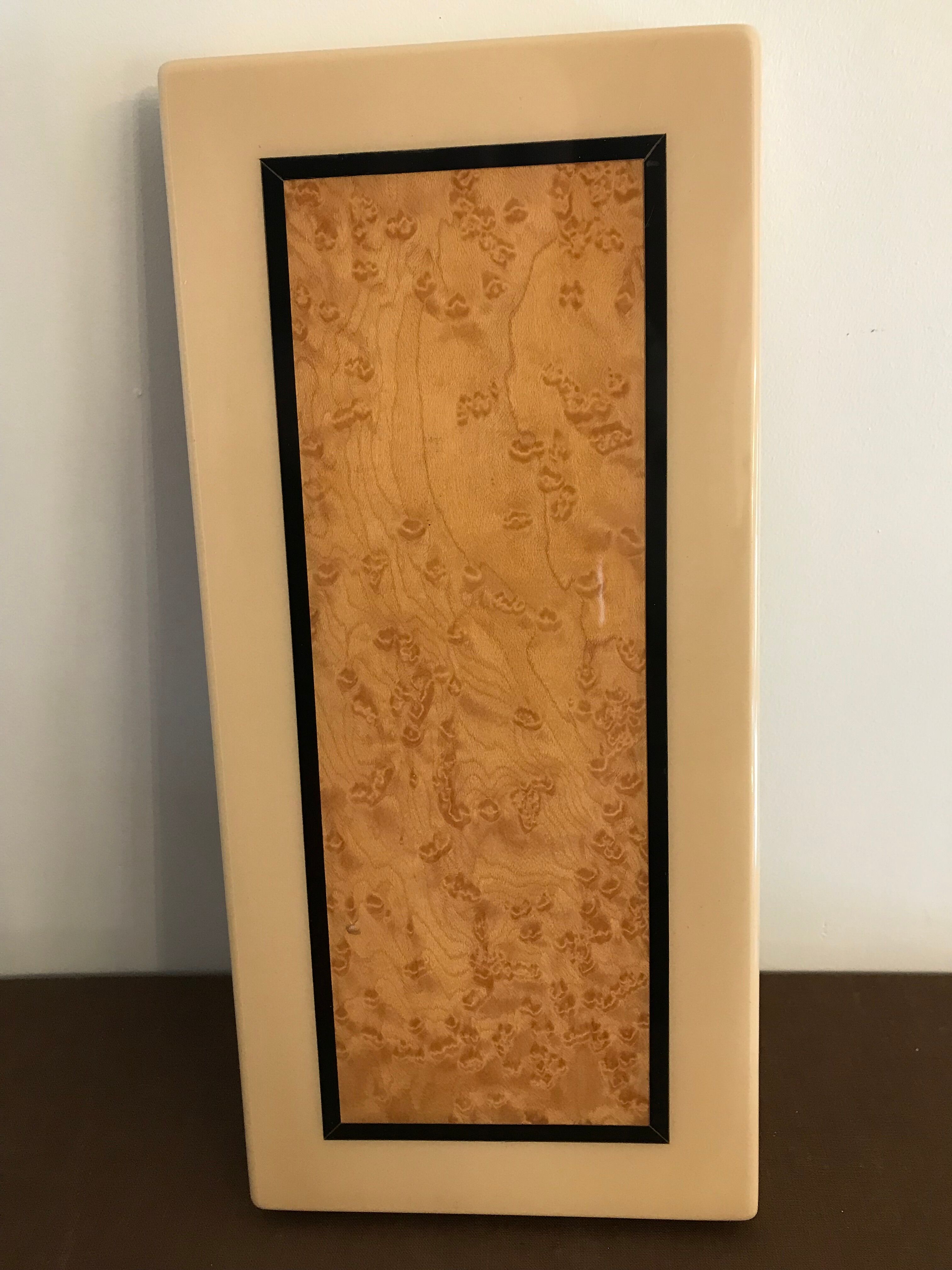 Rectangular mother-of-pearl and brass storage box 1970