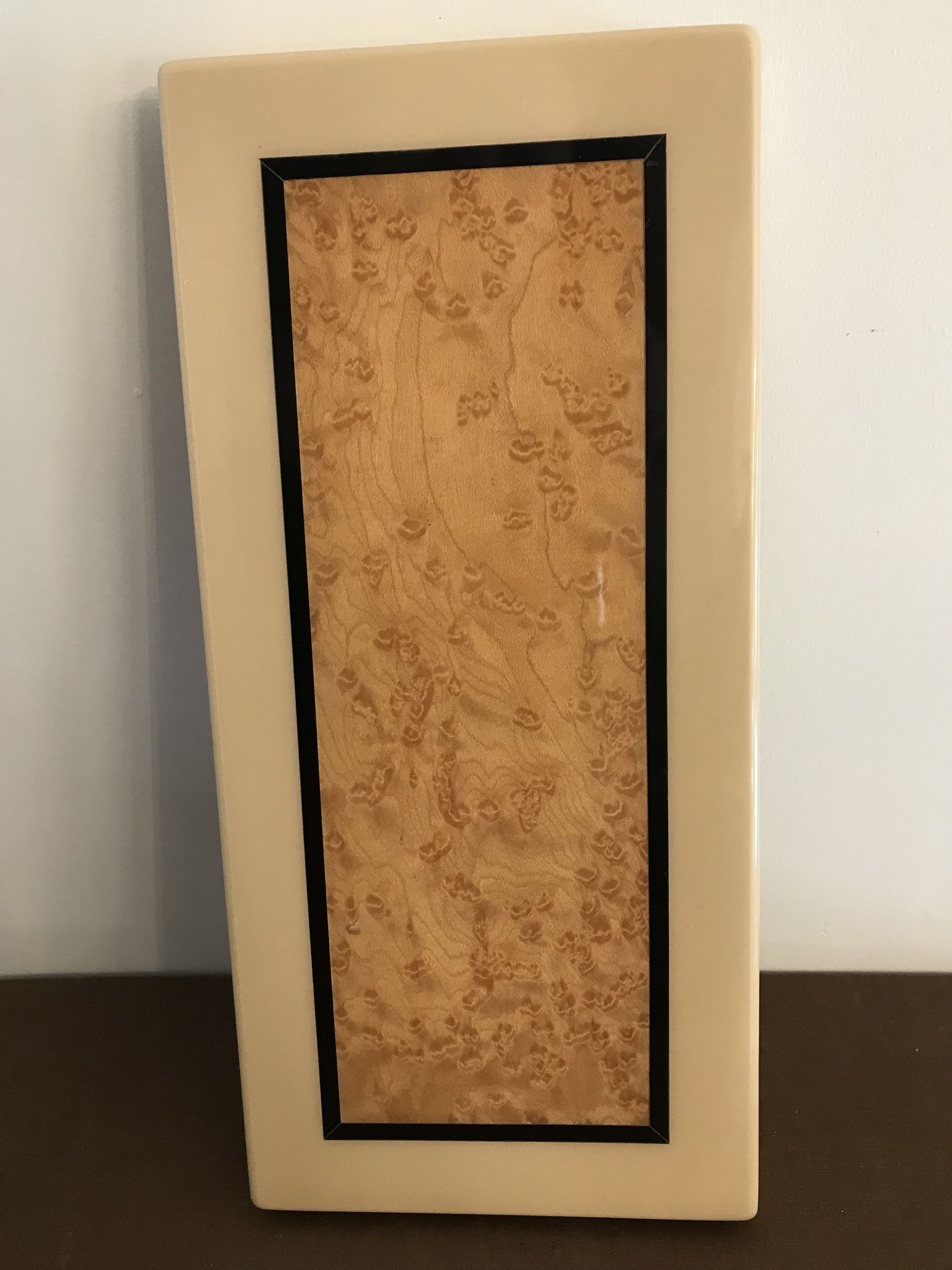 Rectangular mother-of-pearl and brass storage box 1970