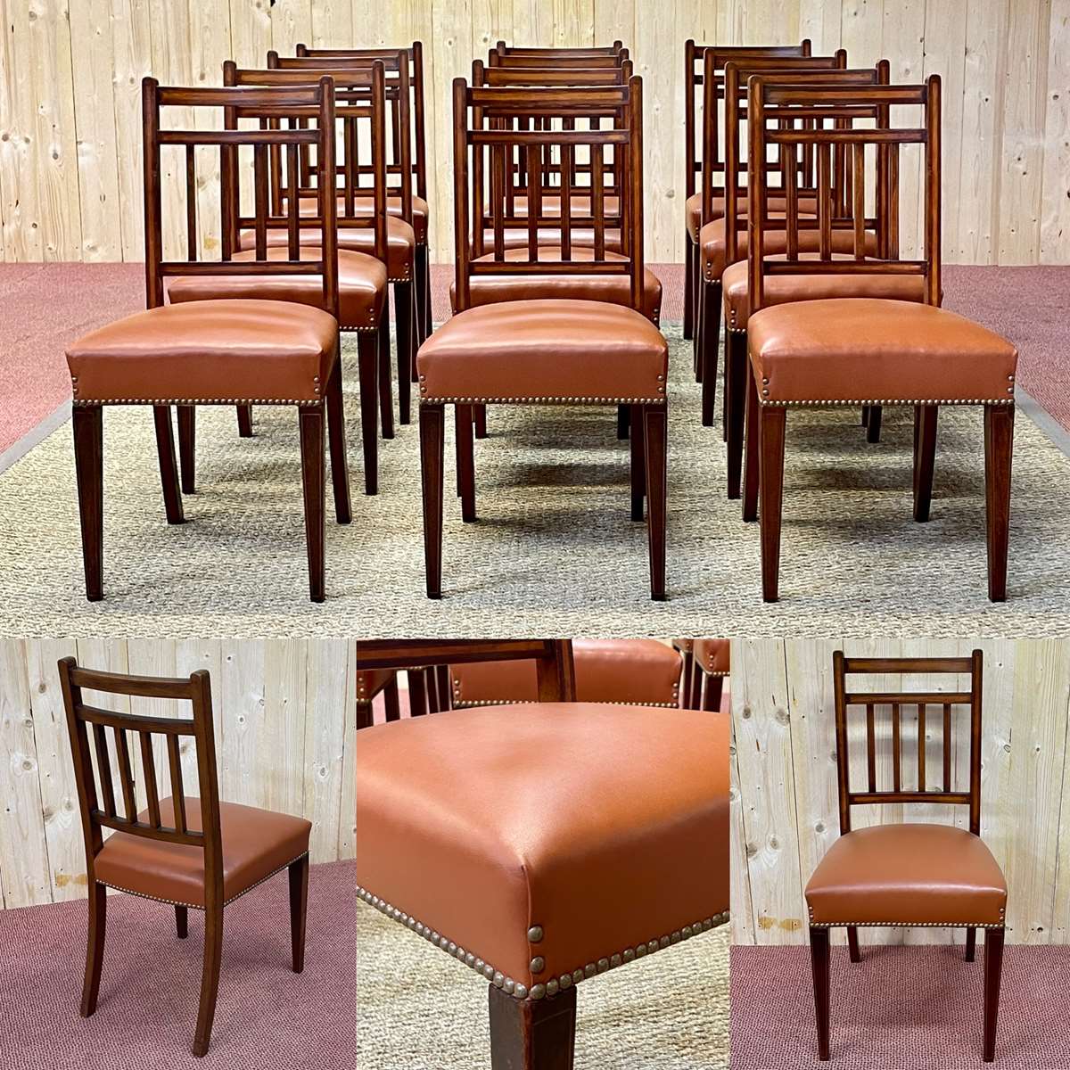 Suite of 12 English chairs nineteenth in mahogany and imitation leather