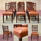 Suite of 12 English chairs nineteenth in mahogany and imitation leather