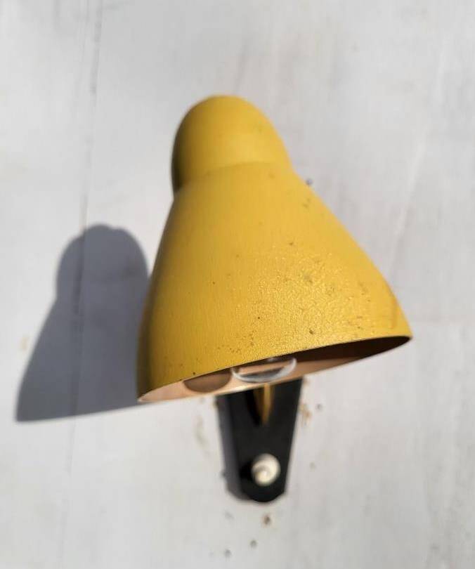 Yellow adjustable casserole wall light 1950