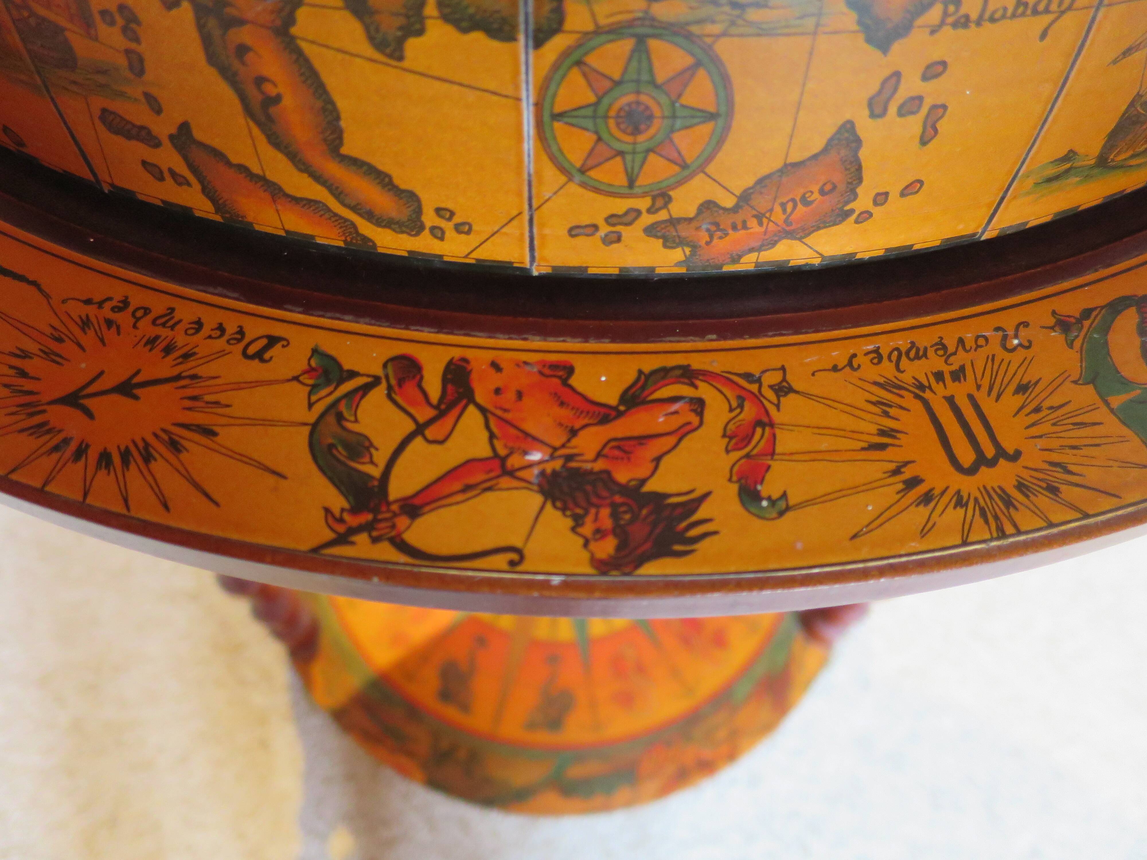 Vintage globe bar cabinet, colonial style, Italy, 1970s