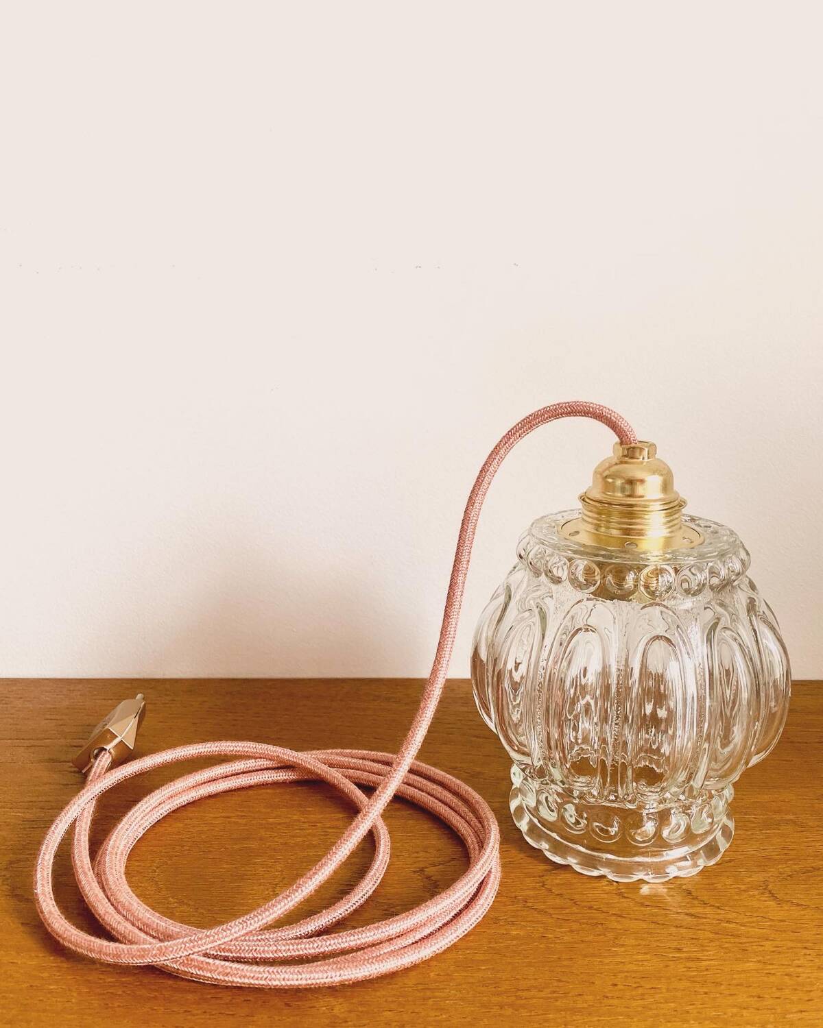 Small vintage glass pendant light or portable lamp