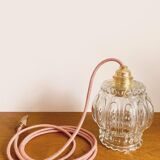 Small vintage glass pendant light or portable lamp