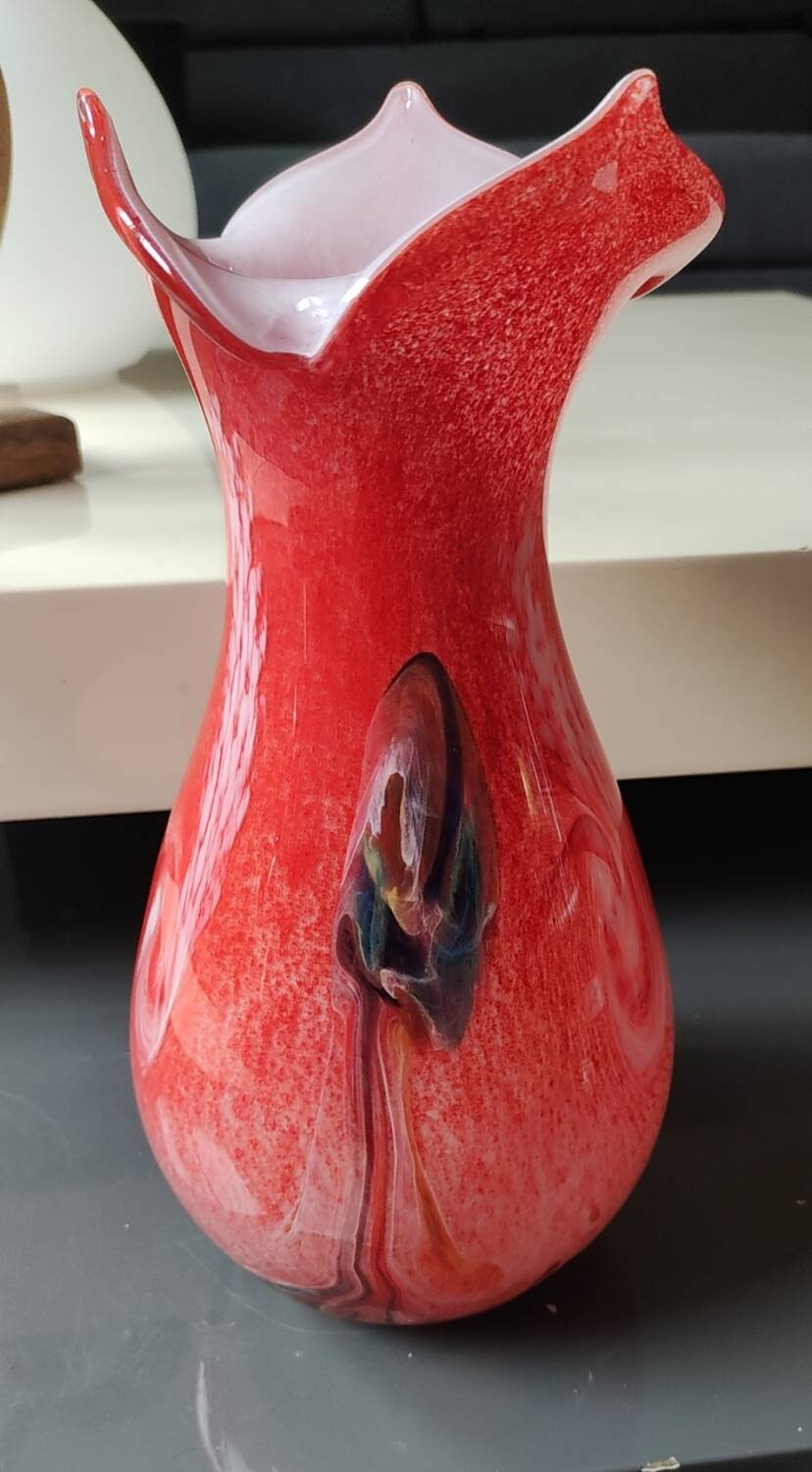 Large Floral Ball Vase/Kaysersberg Art Glassware. Speckled/Volutes