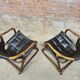 Pair of vintage skaï bamboo armchairs