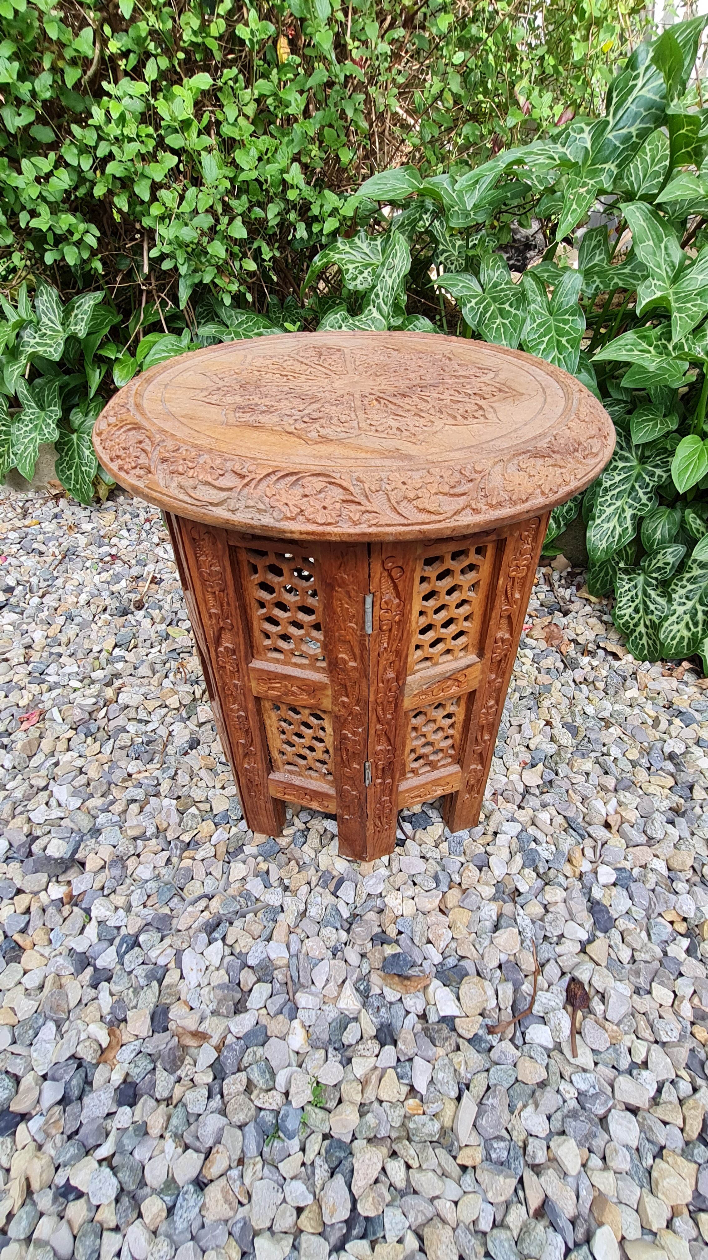 Folding wooden side table