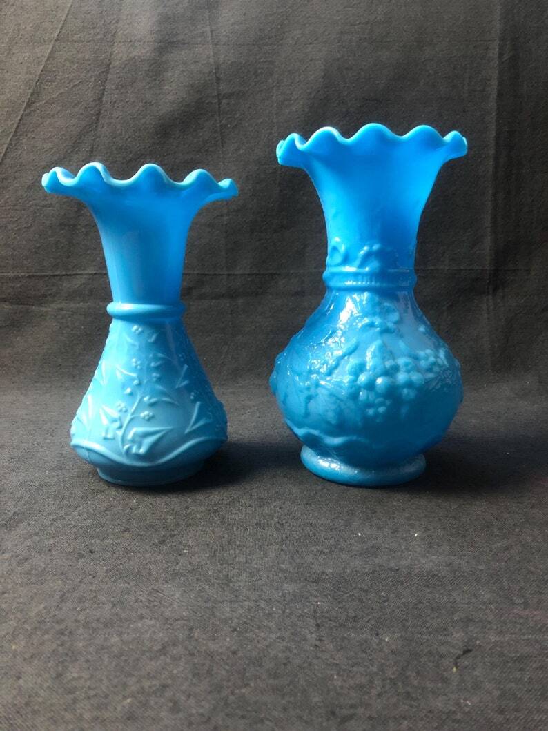 Antique French Opaline Glass Vases: Art Nouveau Floral Pair