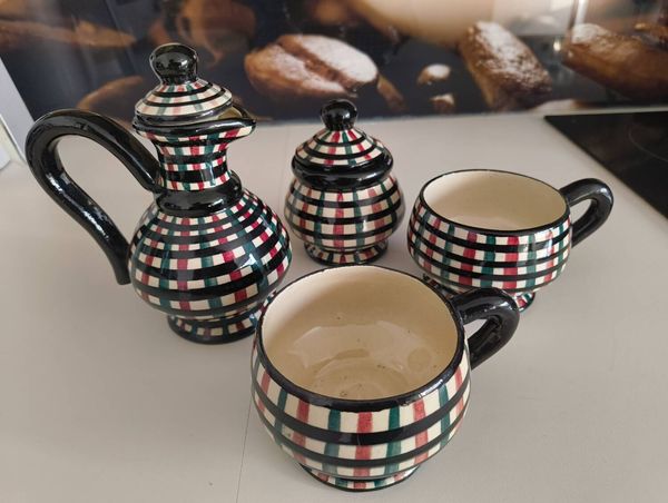 Service à café Vallauris FASE décor main – céramique années 50