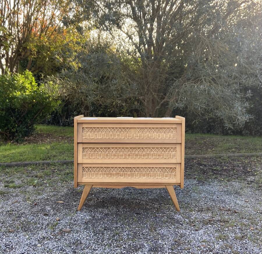 Commode vintage bois rotin