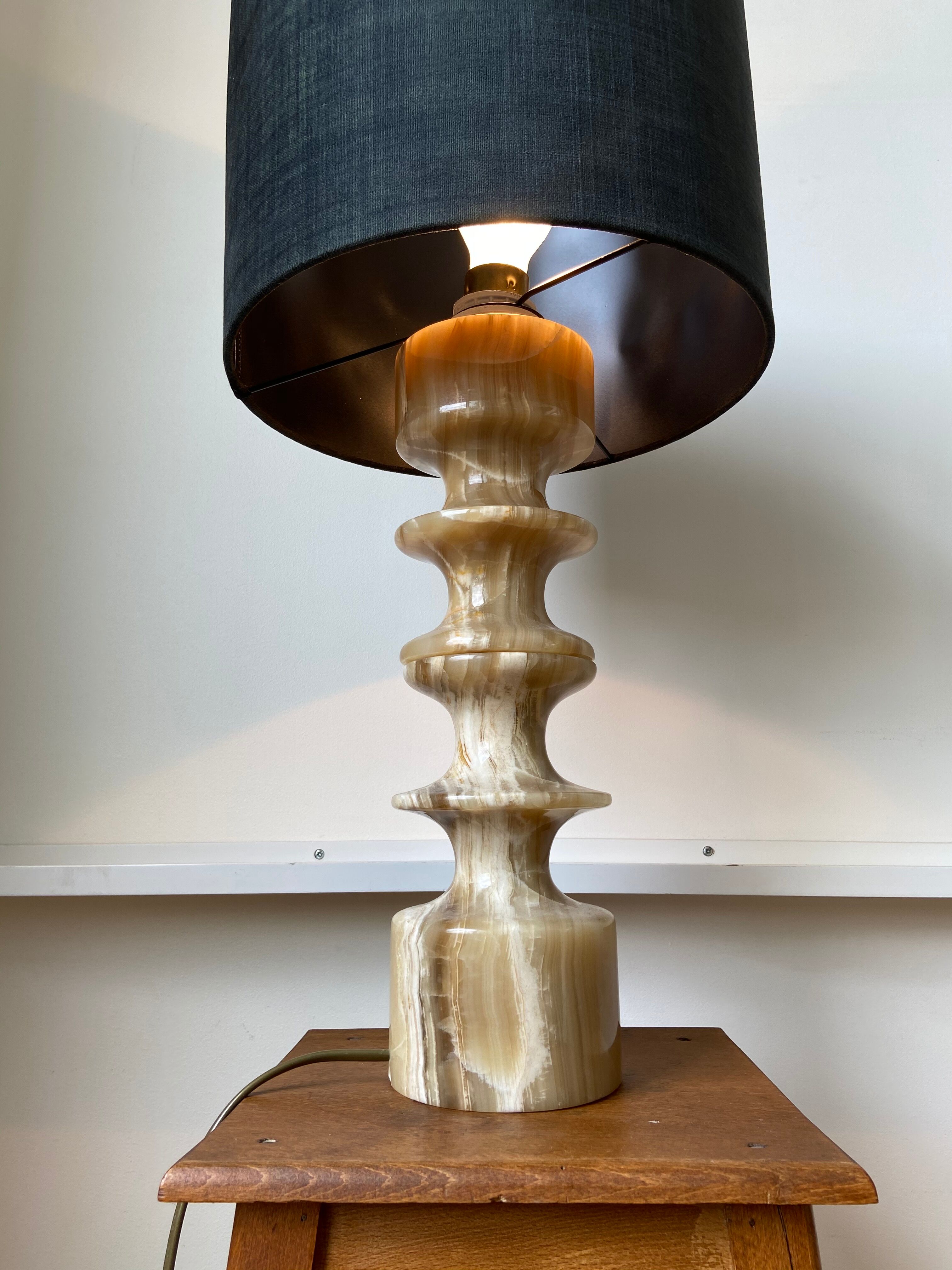 Stone and black cotton table lamp