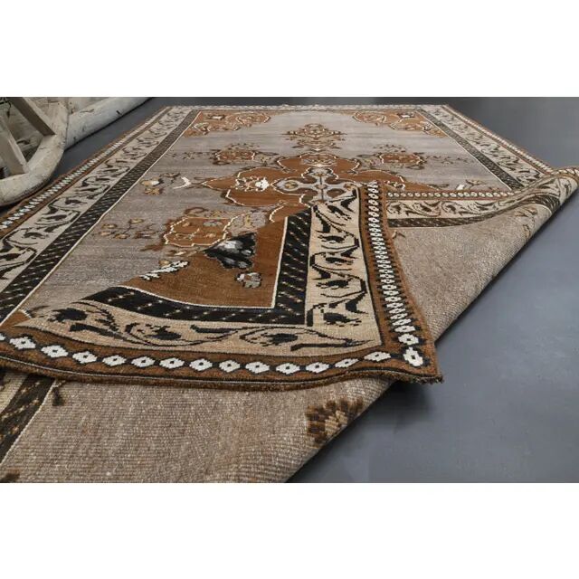 Vintage Turkish Oushak Handmade Wool Cotton Brown Area Rug 193x330