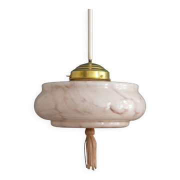 Art Deco Stab-Pendant Light with Marbled Glass Shade, Germany 1930s