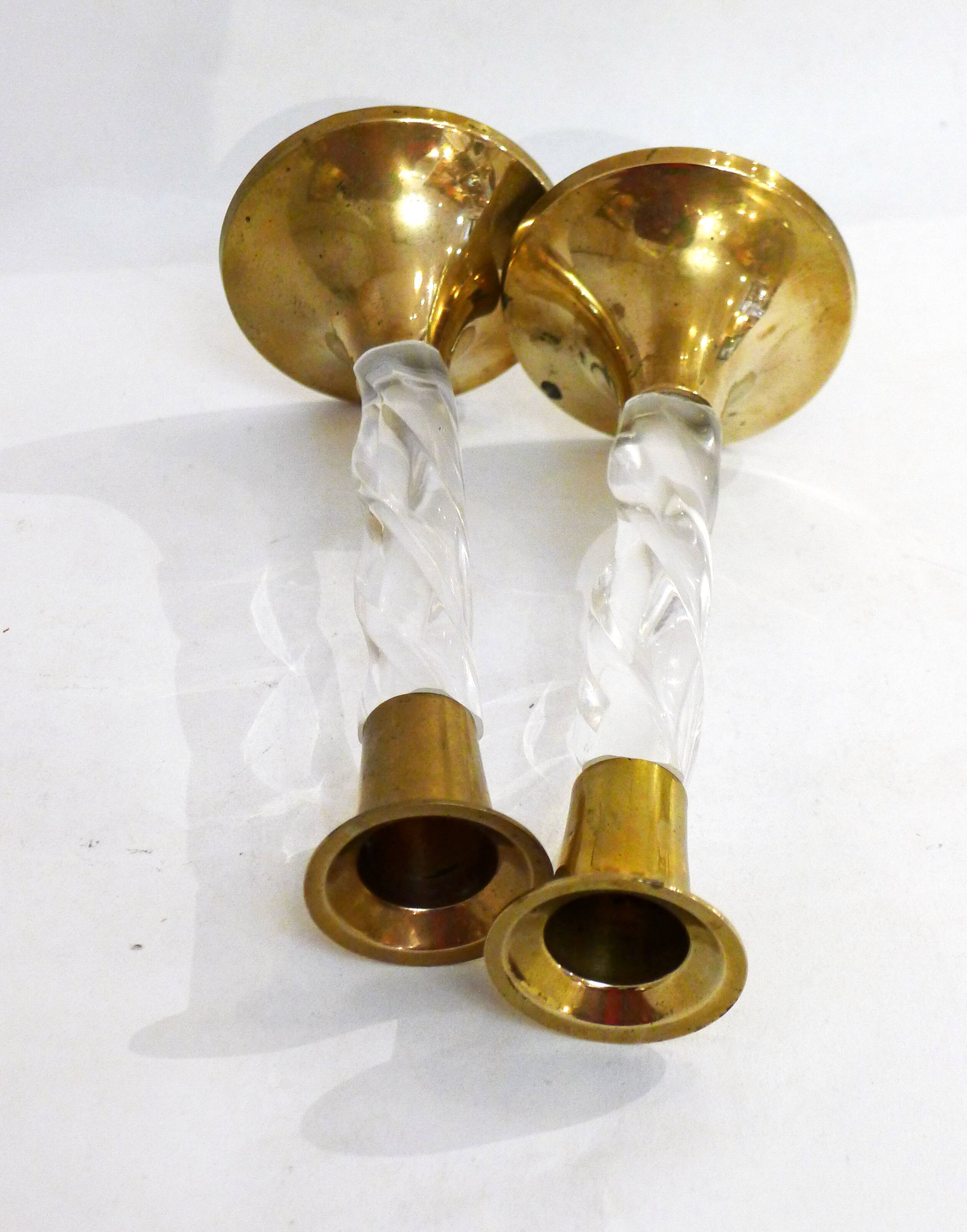 Pair of golden & plexi candle holders