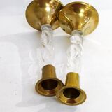 Pair of golden & plexi candle holders