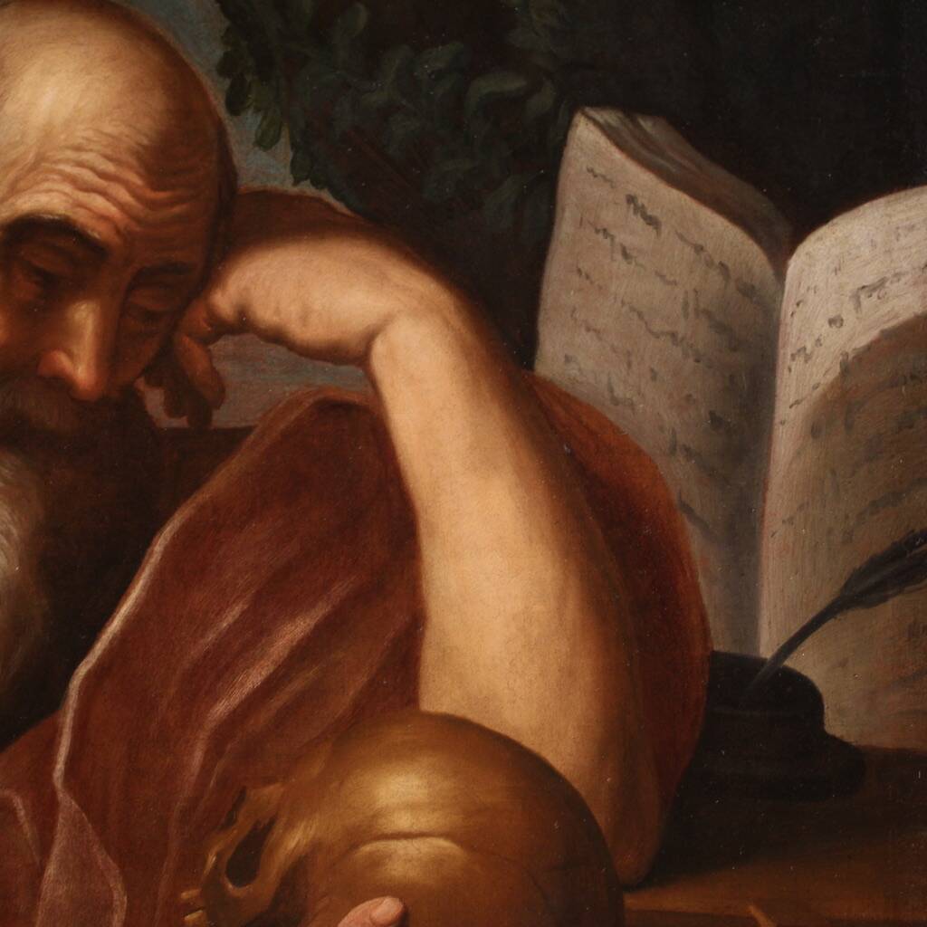 Great 17th century Italian painting, Saint Jerome in Meditation