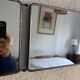 Vintage 1950s triptych barber mirror in duck blue - 22 x 86 cm