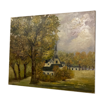 Oil on canvas "small village"