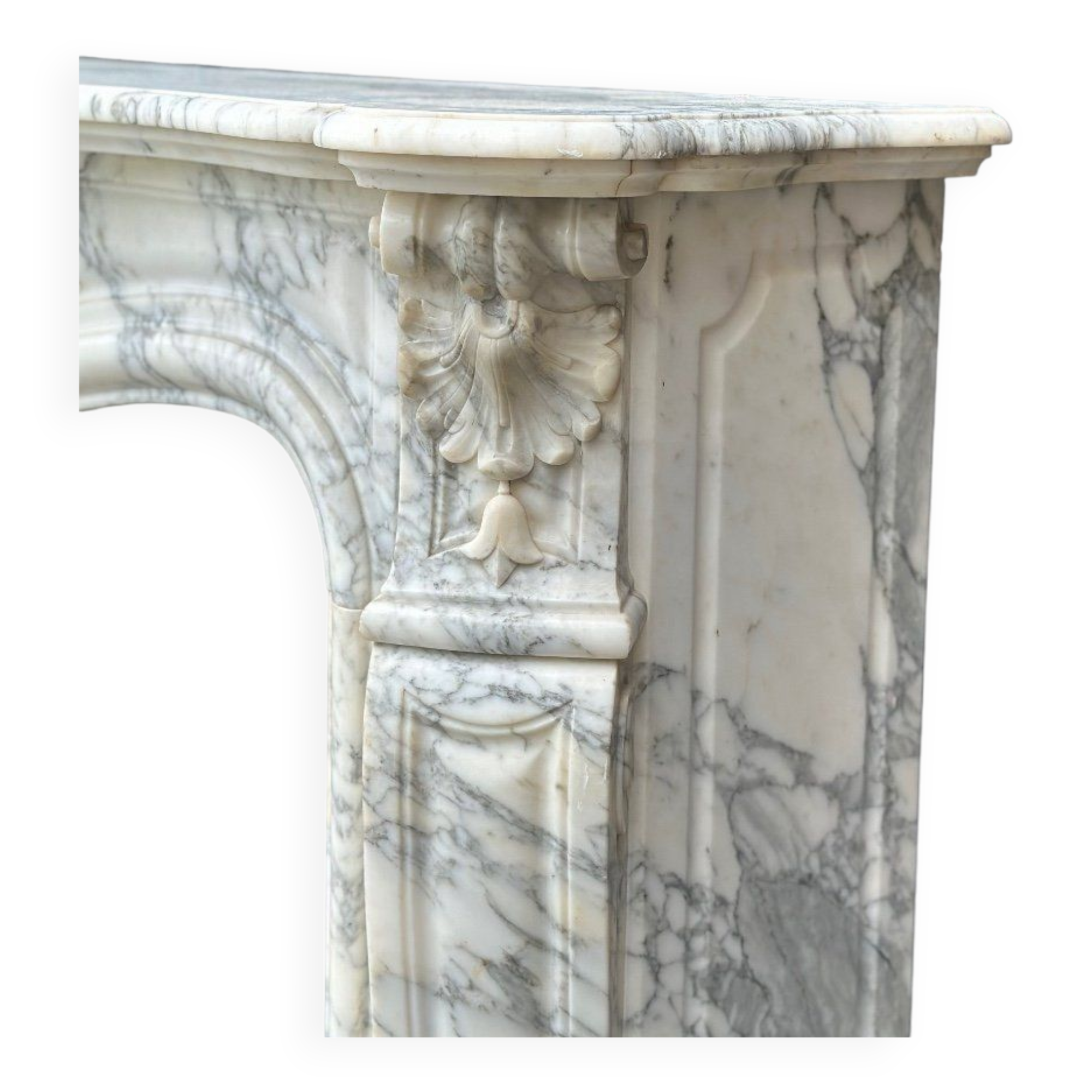 Louis XV style fireplace in arabescato marble circa 1880