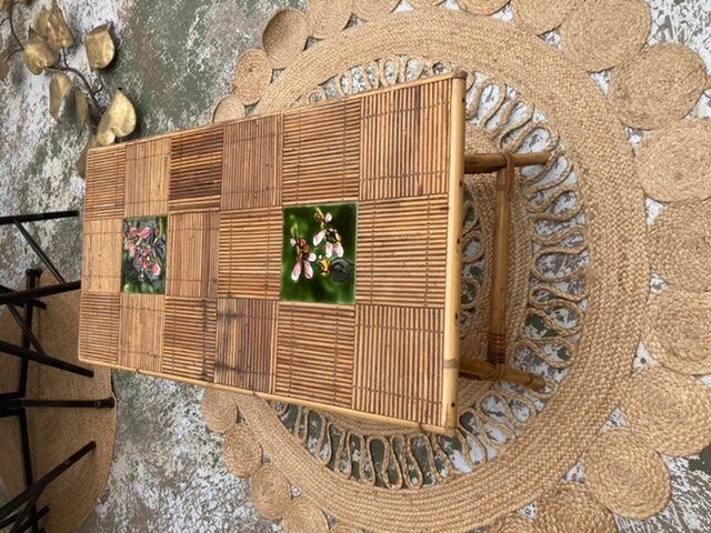 Rattan coffee table and ceramics