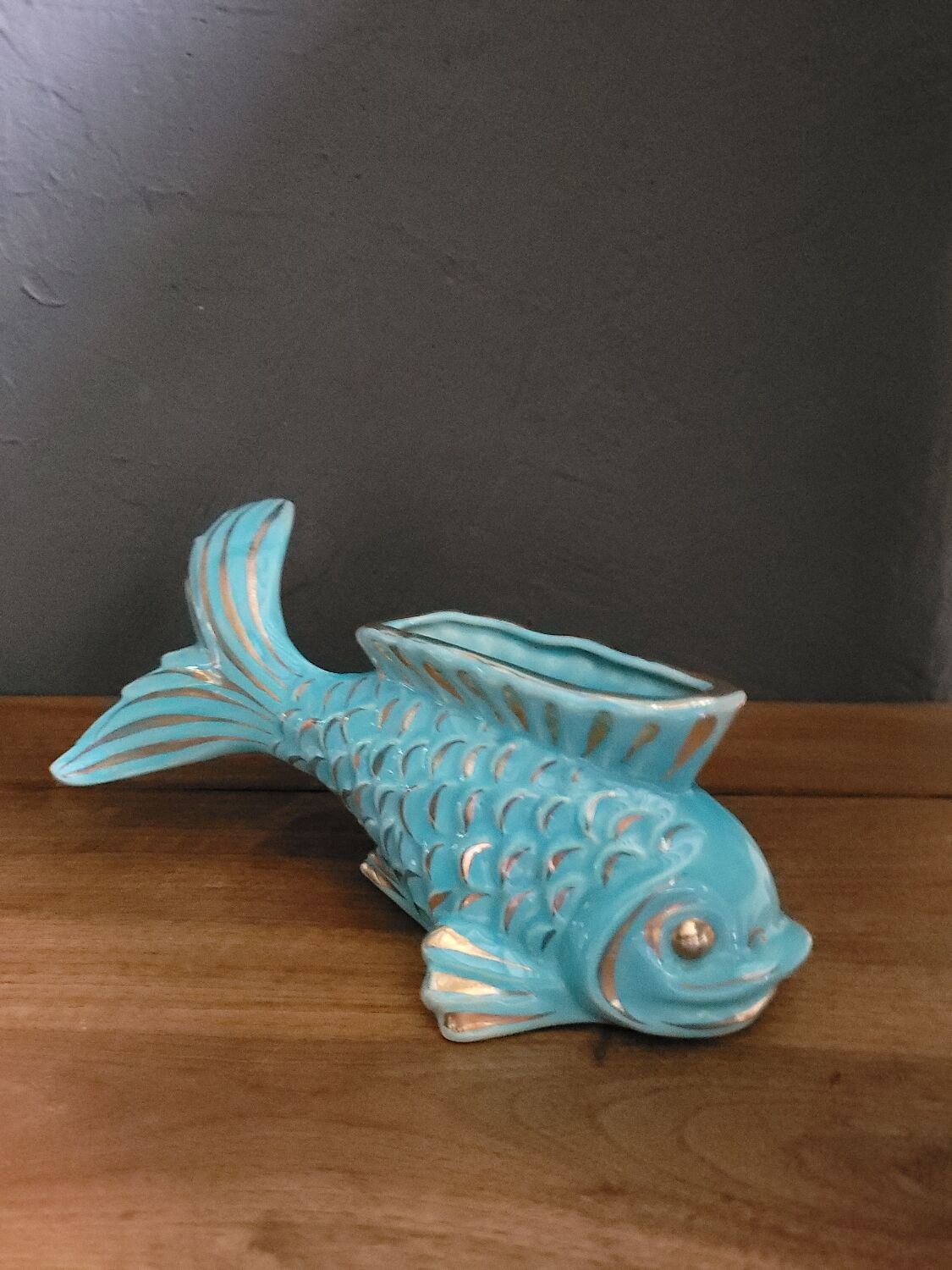 Fish Turquoise Vase 1950 Paby
