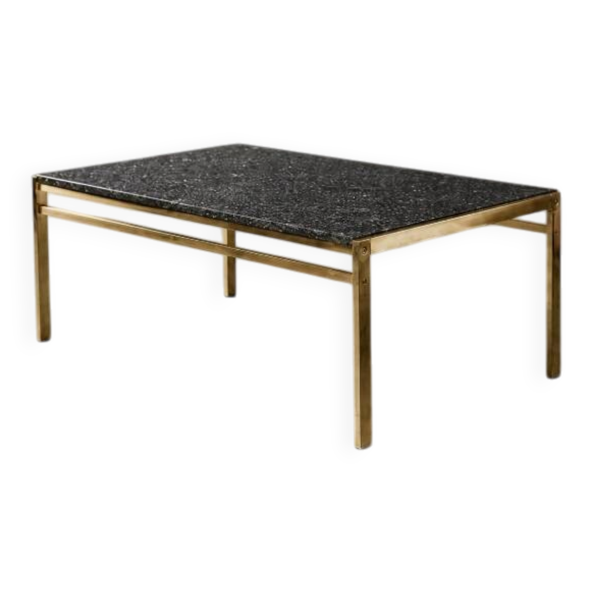 Vintage Mid-Century Italian Modern Brass Coffee Table with Stone Top, 1970s