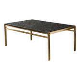 Vintage Mid-Century Italian Modern Brass Coffee Table with Stone Top, 1970s
