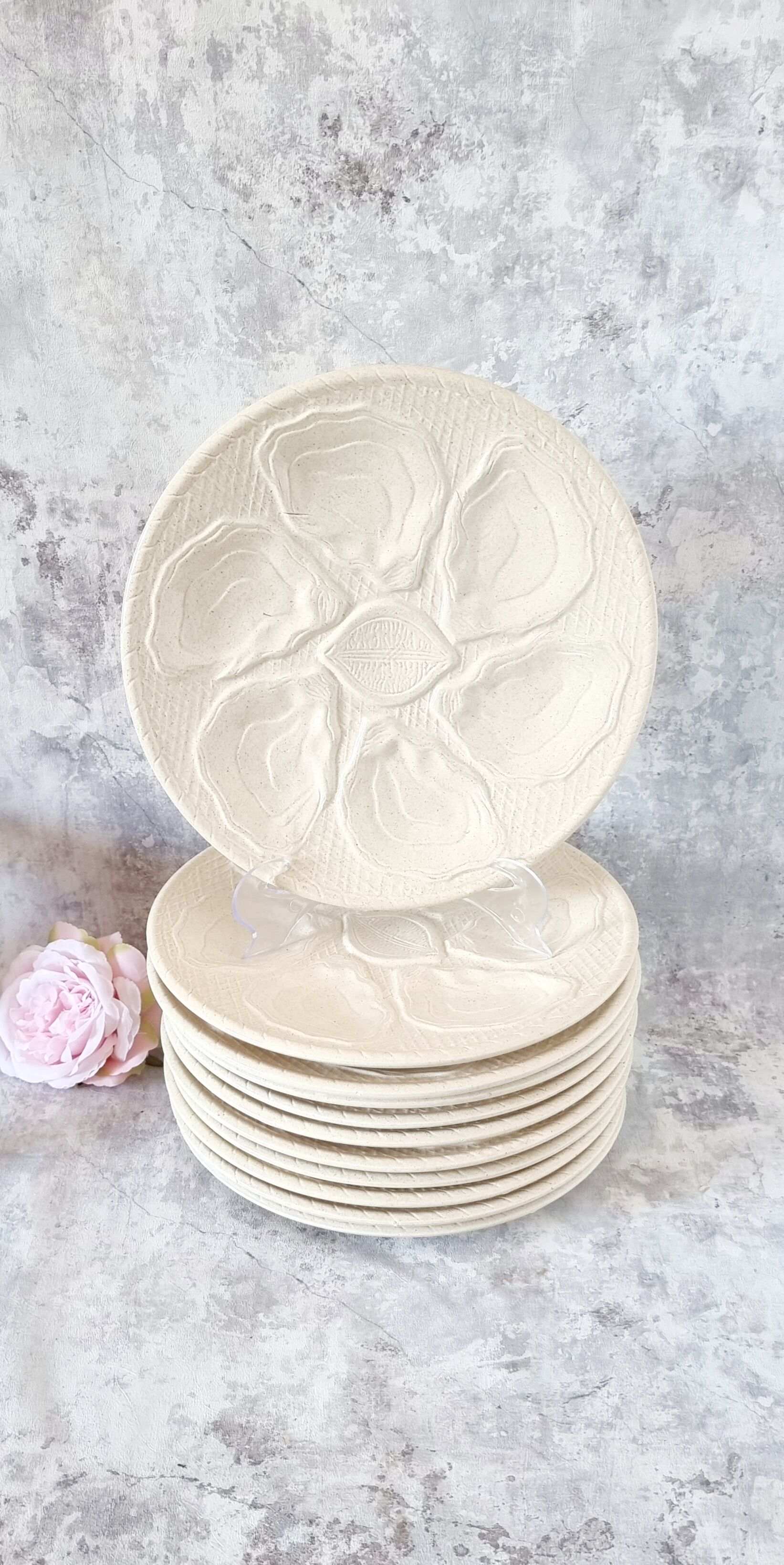Lot de 12 plats à huîtres en céramique