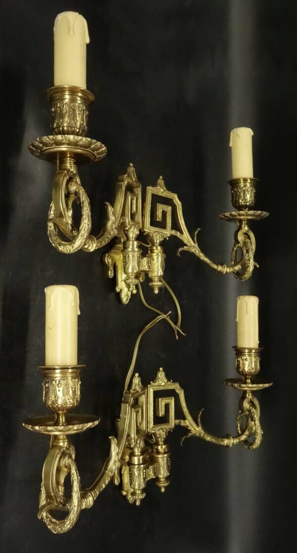 Pair of sconces with Louis XVI laurel garlands from the 19th century - Émile Muller