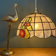 Vintage mother-of-pearl and brass pendant lampshade with fruit decorations