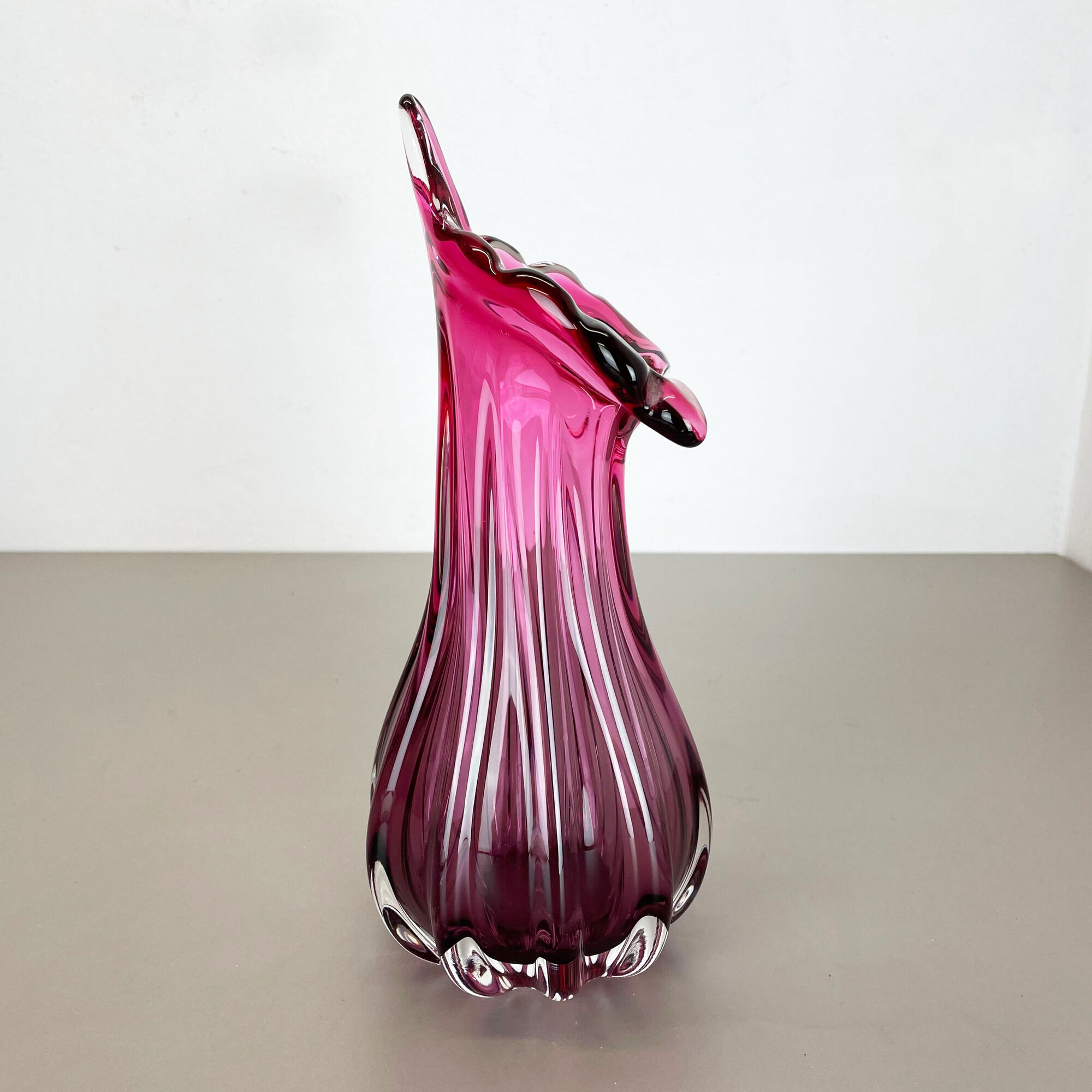 Multi-color pink floral Murano glass Sommerso vase italy, 1970s
