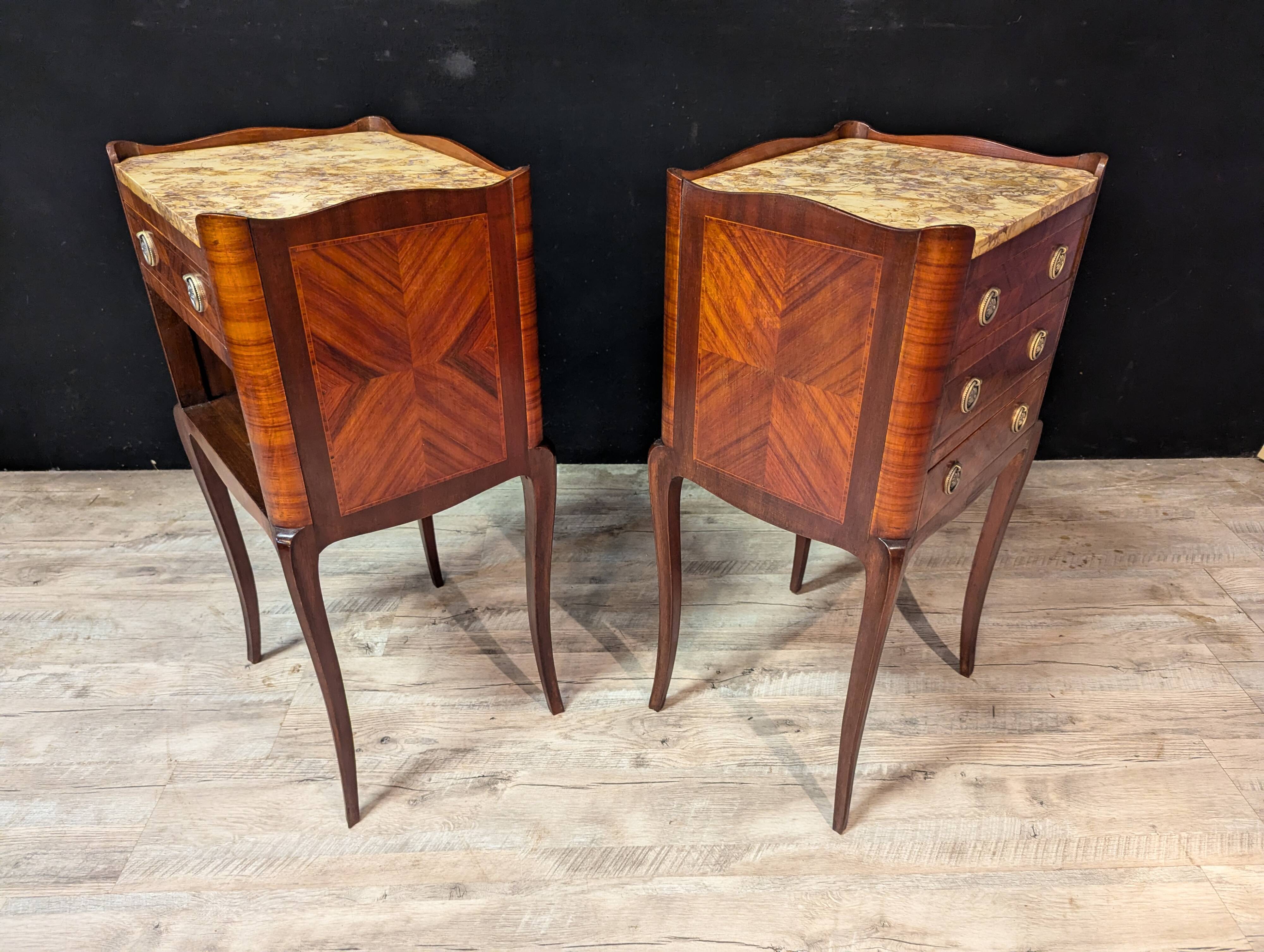 Pair of Louis XV Style Nightstands in Marquetry