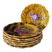 Set of 8 Sarreguemines barbotine plates — relief fruit decoration