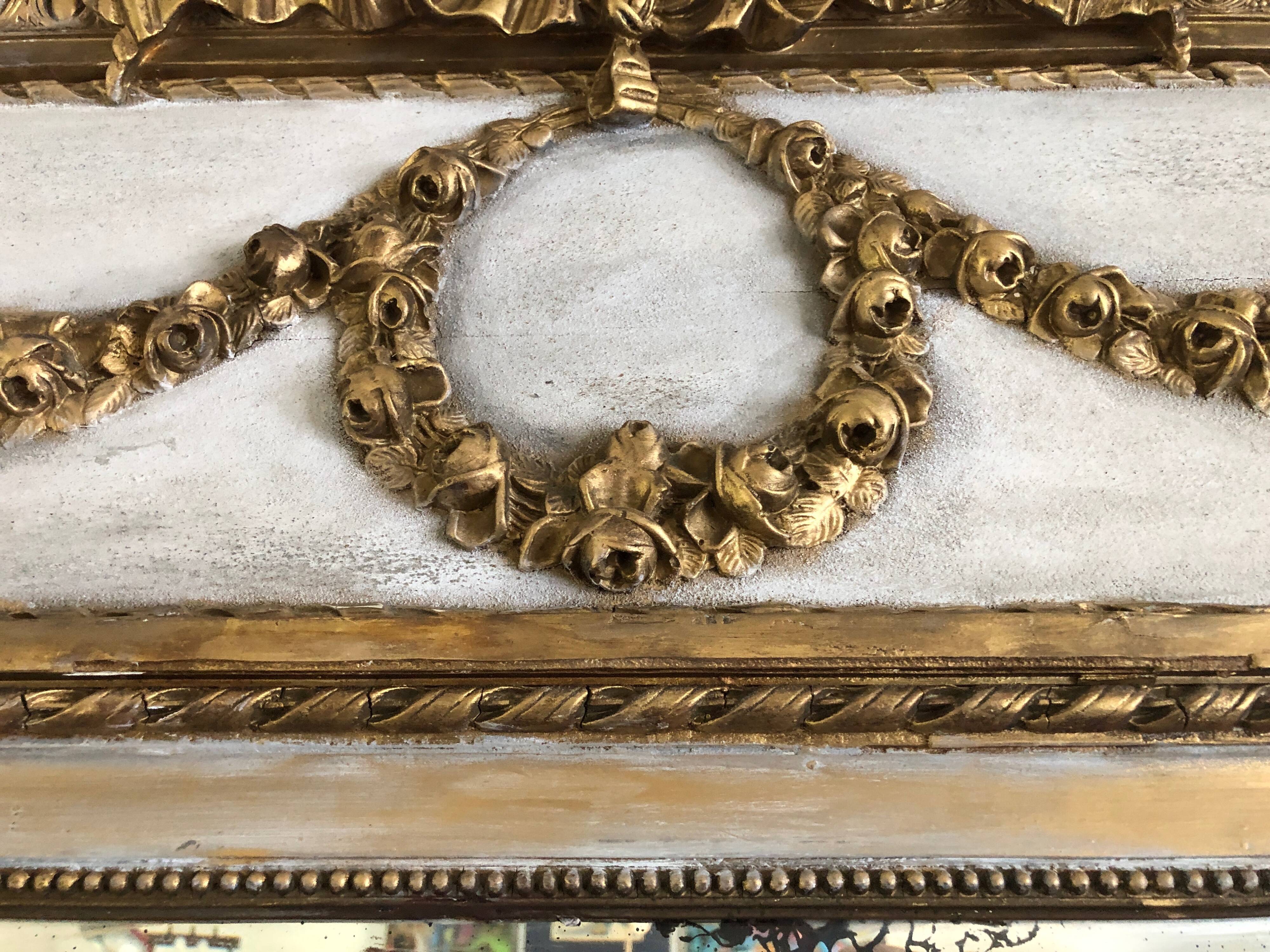 Trumeau/Louis XVI style mirror/Golden wood & stuff/Beveled glass/c1920