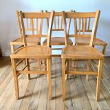 Set of 5 Luterma light blond wood bistro chairs from the 50s