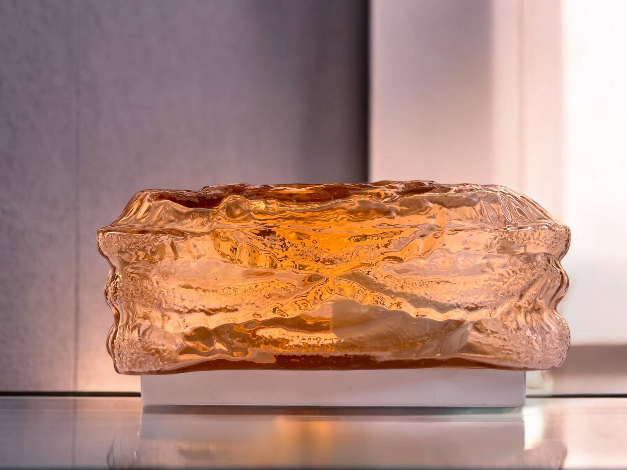 Amber glass rectangular flush mount ceiling or wall light