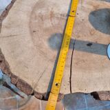 Brutalist tripod high table in wood and metal, 74 cm