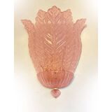Contemporary Pink Murano Glass Leaf Wall Sconces - a Pair