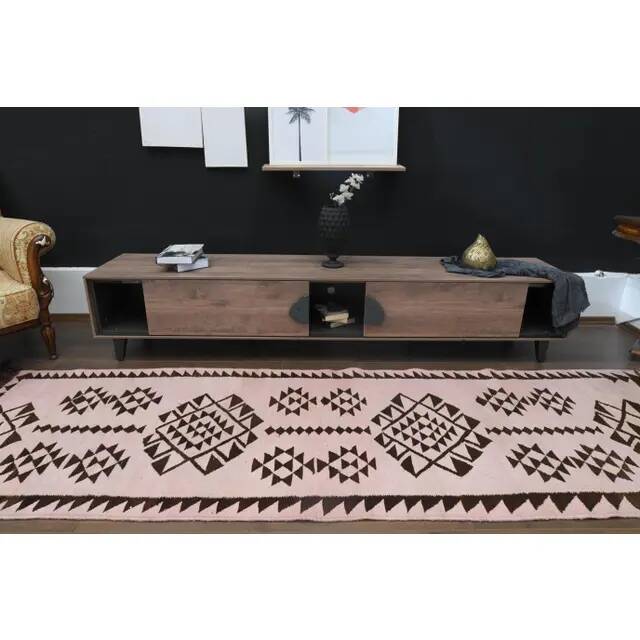 1970s vintage Turkish Oushak handmade wool cotton pink runner rug 98x317