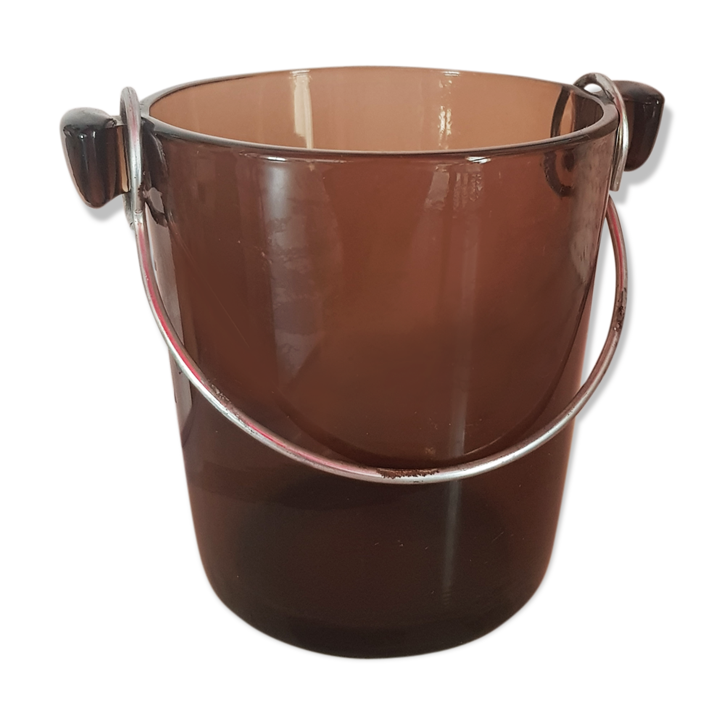 Vintage ice bucket brand Léger in smoked glass