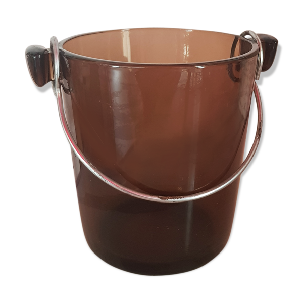 Seau à glaçon vintage marque Léger en verre fumé