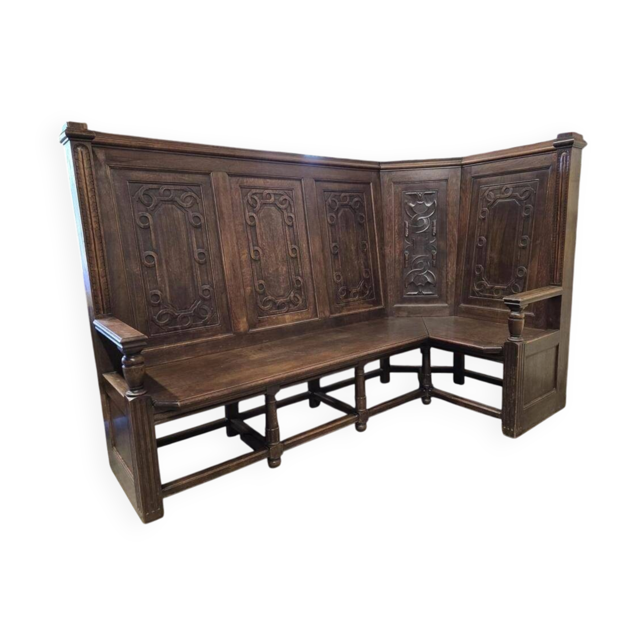 Vintage corner bench in wood in Henri II style