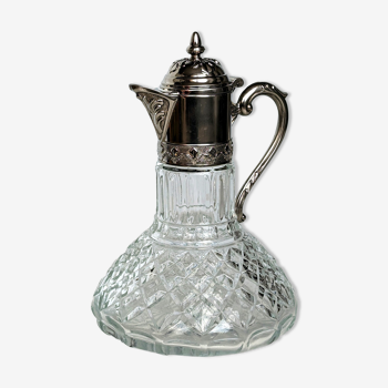 Ewer, carafe, decanter - glass and silver metal - italy - early twentieth century