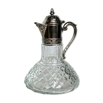Ewer, carafe, decanter - glass and silver metal - italy - early twentieth century