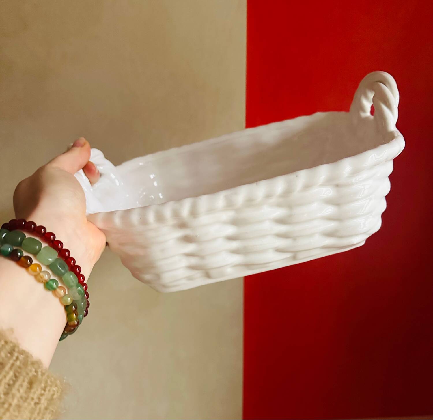 White ceramic basket